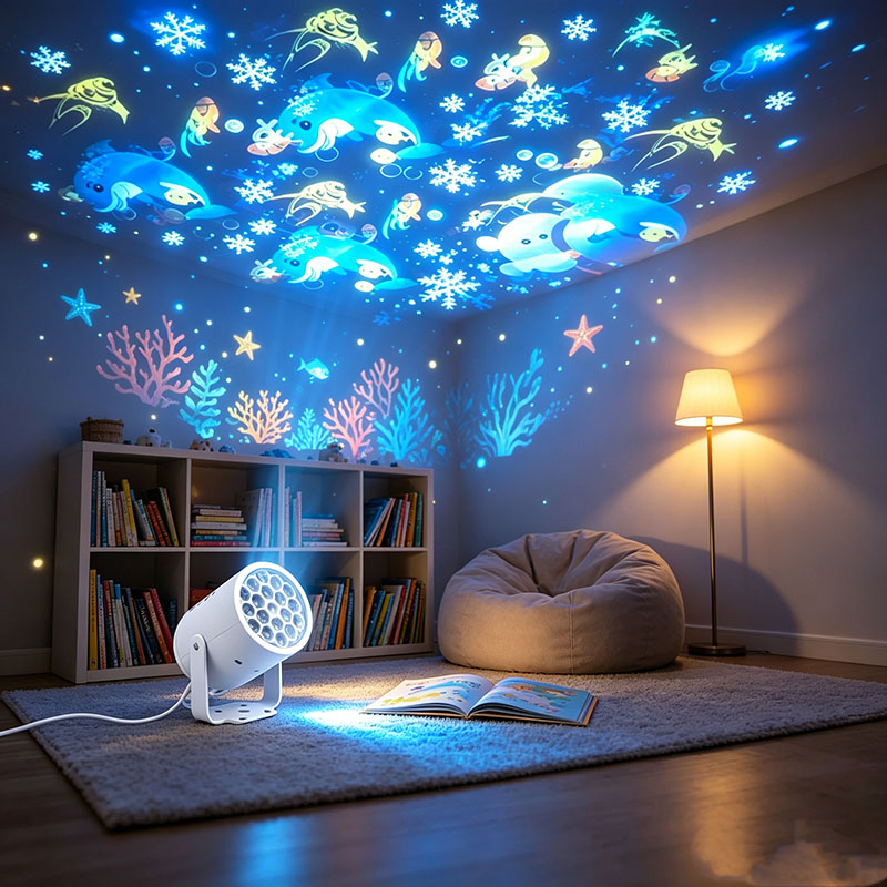 Lighting World Decor - ของขวัญของเล่นคริสต์มาสสำหรับเด็ก, โปรเจคเตอร์แสงกลางคืนโลกใต้ทะเล USB สร้างบรรยากาศในห้องนอน