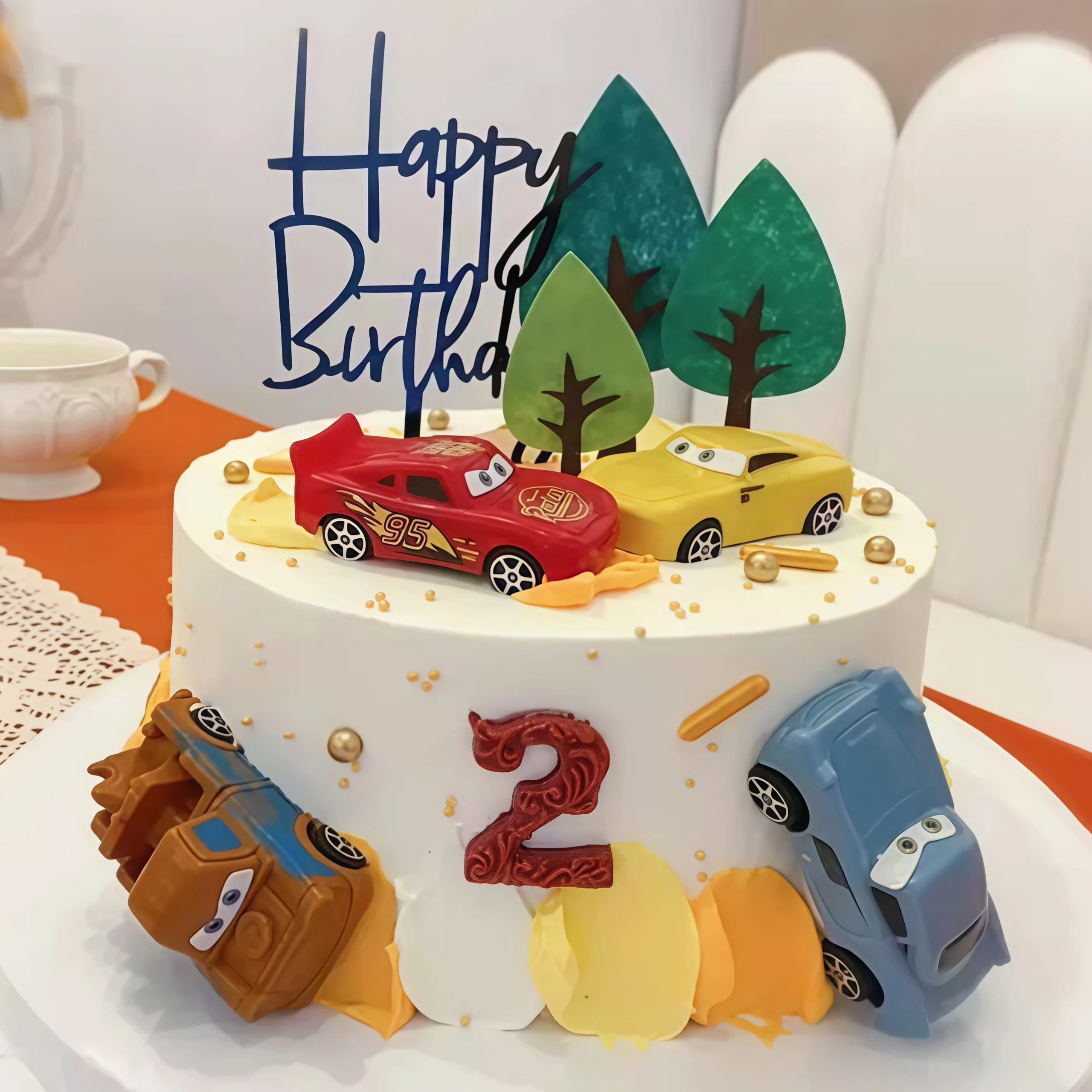 Lighting Mcqueen Birthday Decor - อุปกรณ์ตกแต่งเค้กวันเกิดลายรถยนต์ไลท์นิ่ง 4 ชิ้น สำหรับงานเลี้ยงวันเกิดเด็ก งานเลี้ยงฉลองทารกแรกเกิด ของขวัญสำหรับงานเลี้ยงฉลองทารกแรกเกิด