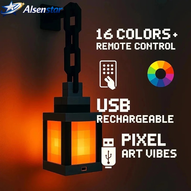 Lighting World Decor - โคมไฟแขวนเพดานสไตล์พิกเซล ไฟกลางคืนติดผนังแบบ USB สร้างสรรค์บรรยากาศห้องนอนและเกมตกแต่งห้องเด็กผู้ชาย