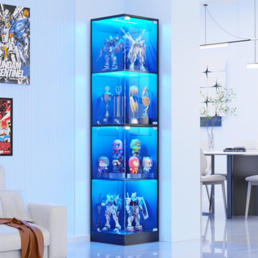 Lighting & Home Decor Studio Photos - ตู้โชว์มุมพร้อมประตูกระจก ทำจากไม้ MDF สีขาว พร้อมไฟ LED