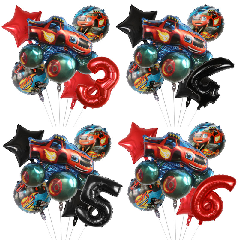 Lighting Mcqueen Birthday Decor - 1 ชุด Blaze Monster ฟอยล์บอลลูนการ์ตูนกีฬารถจํานวนบอลลูนวันเกิดตกแต่งเครื่อง Racing