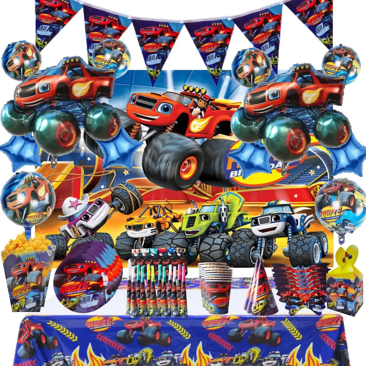 Lighting Mcqueen Birthday Decor - เครื่องพ่นลายการ์ตูนและสัตว์ประหลาดสำหรับงานปาร์ตี้วันเกิดของใช้บนโต๊ะอาหารแบบใช้แล้วทิ้งพื้นหลังสำหรับอาบน้ำเด็กทารก