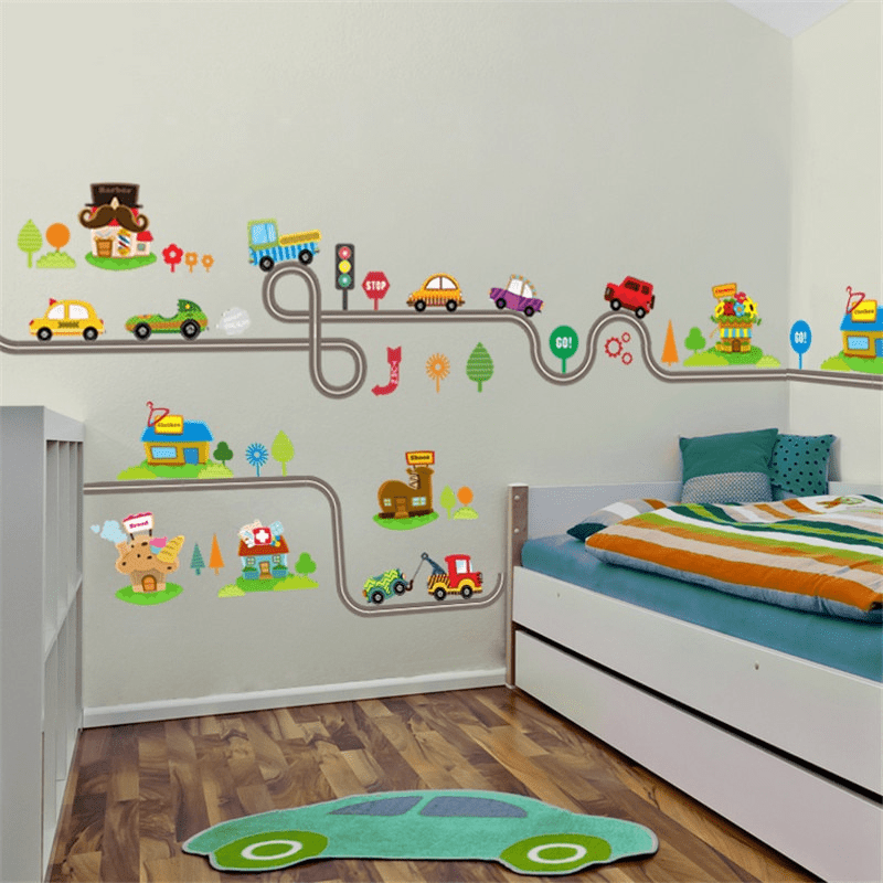 Lighting Mcqueen Bedroom Decor - 2 ชิ้น/ล็อตการ์ตูนรถบนทางหลวงสติ๊กเกอร์ติดผนังห้องเด็กเล่นตกแต่งห้องนอนสติ๊กเกอร์ติดผนัง