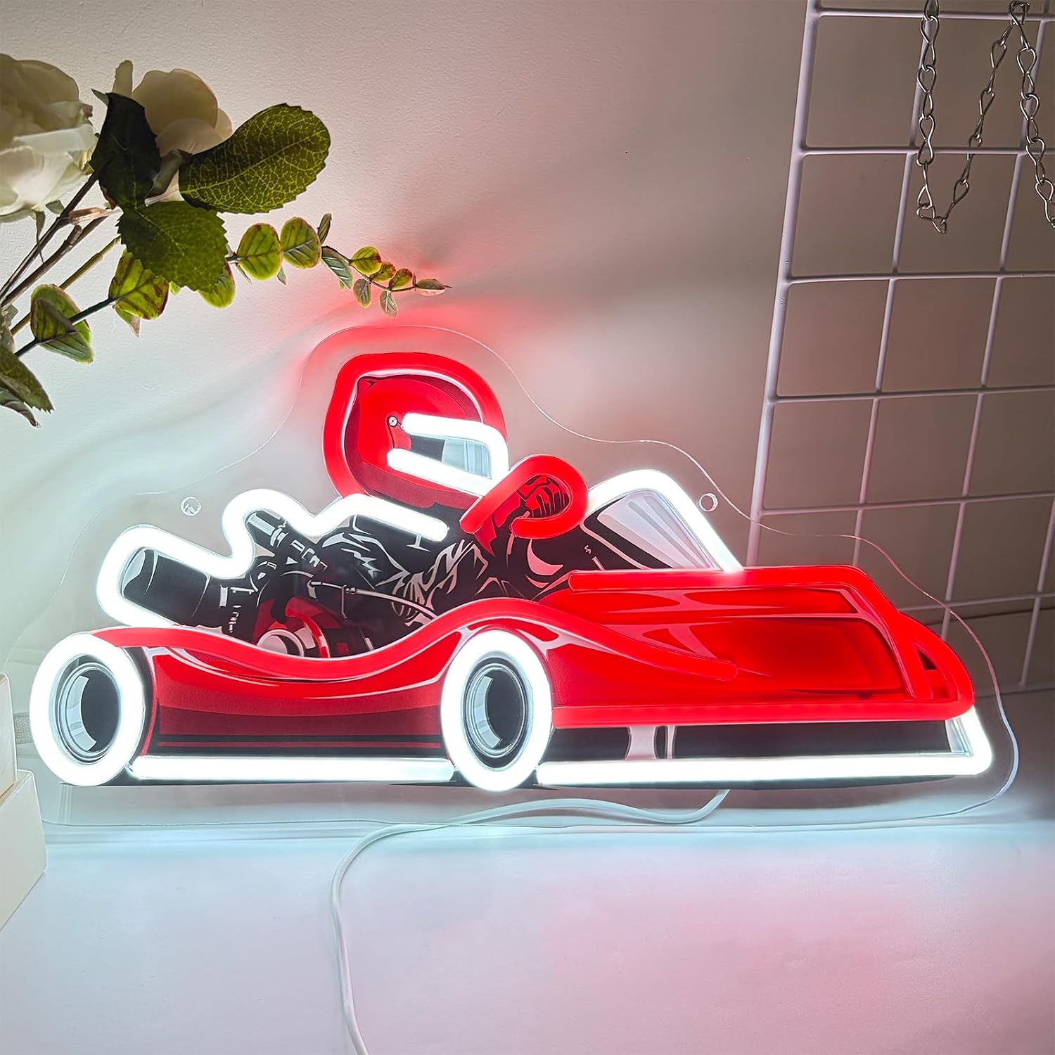 Decor Kart Lighting - ป้ายไฟ LED รูปนักแข่งรถโกคาร์ท ไฟติดผนังแบบ USB สำหรับห้องเกม