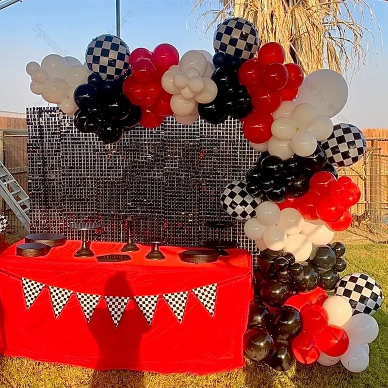 Lighting Mcqueen Birthday Decor - ลูกโป่งงานวันเกิดรถแข่งของเล่น123ชิ้น, ลูกโป่งพวงมาลัยซุ้มลูกโป่งสีขาวสีดำสีแดงสำหรับเด็กผู้ชายอุปกรณ์งานเลี้ยงวันเกิด