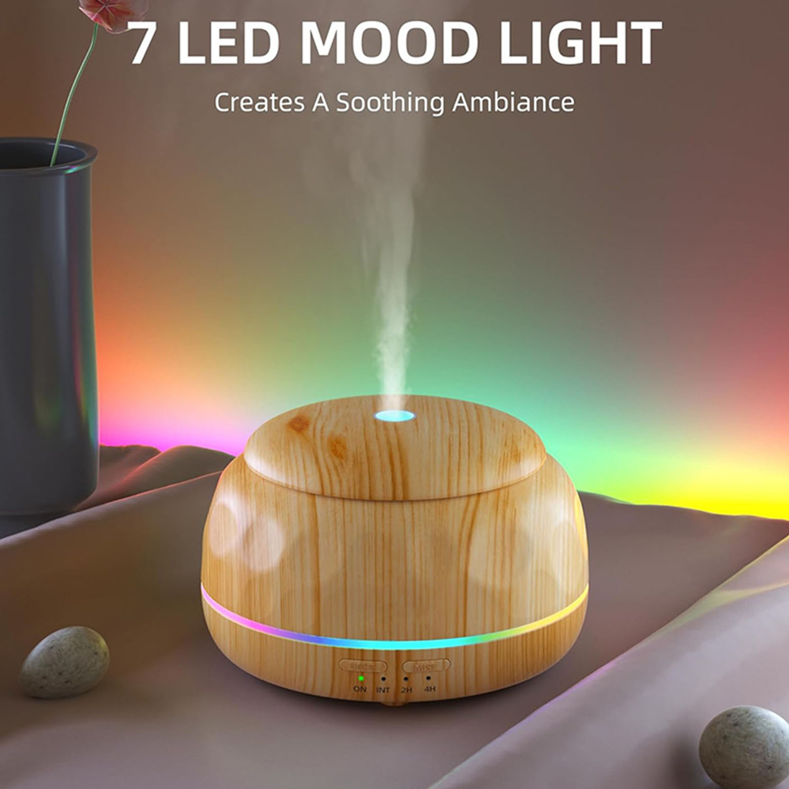 Lighting & Home Decor Studio Photos - เครื่องกระจายกลิ่นน้ำมันหอมระเหย เครื่องเพิ่มความชื้นในอากาศ สำหรับห้องพัก พร้อมรีโมทตั้งเวลา ระบบอัลตราโซนิก ไฟ