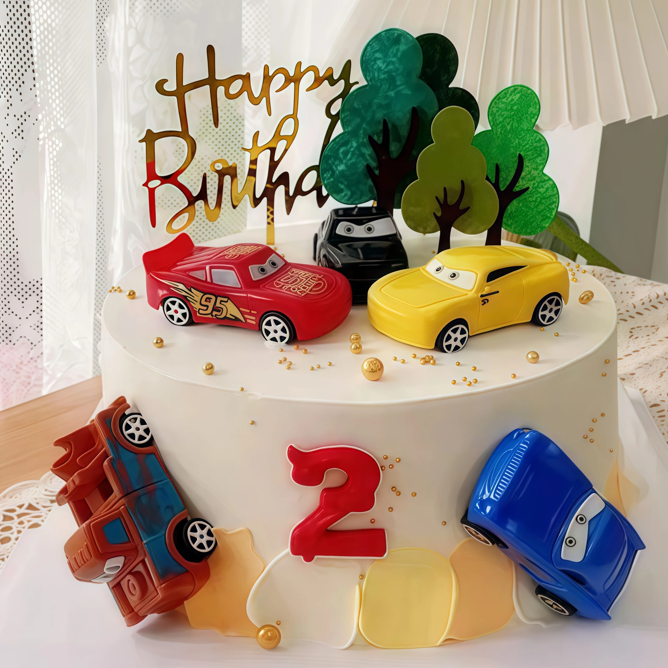 อุปกรณ์ตกแต่งเค้กวันเกิดลายรถย - Lighting Mcqueen Birthday Decor บทวิจารณ์และราคา