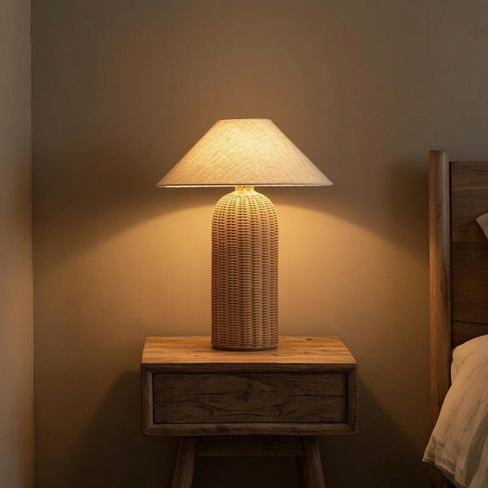 โคมไฟข้างเตียง ฐานหวาย โคมผ้า  - Lighting Decor Room บทวิจารณ์และราคา