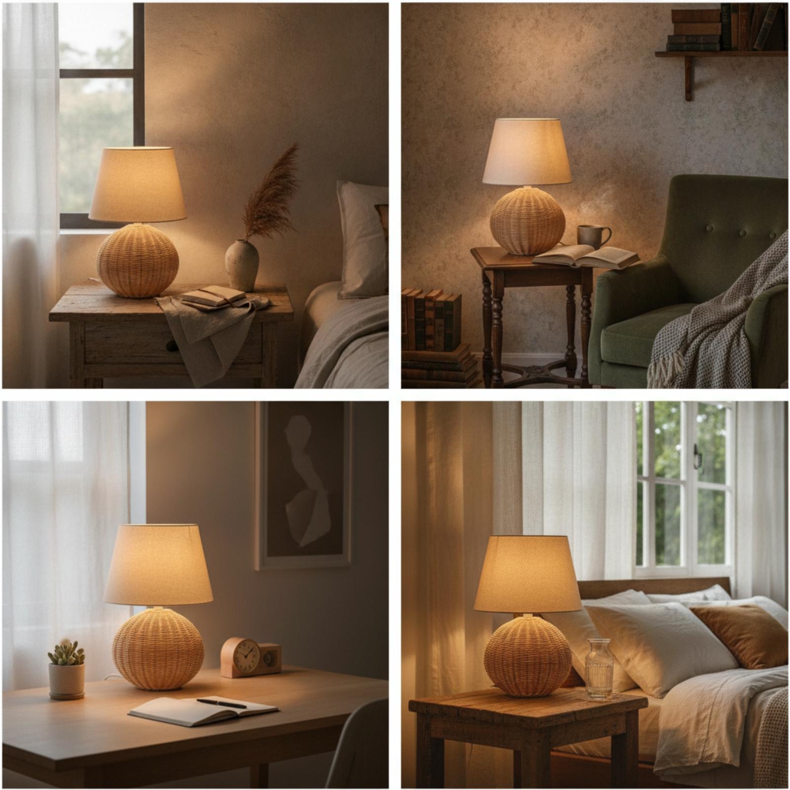 โคมไฟข้างเตียง ฐานหวาย โคมผ้า  - Lighting Decor Room บทวิจารณ์และราคา