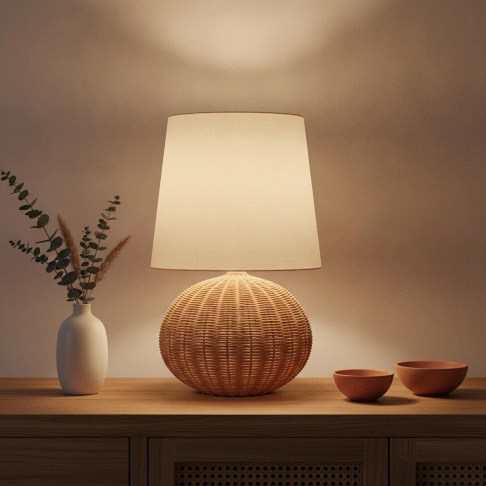 โคมไฟข้างเตียง ฐานหวาย โคมผ้า  - Lighting Decor Room บทวิจารณ์และราคา