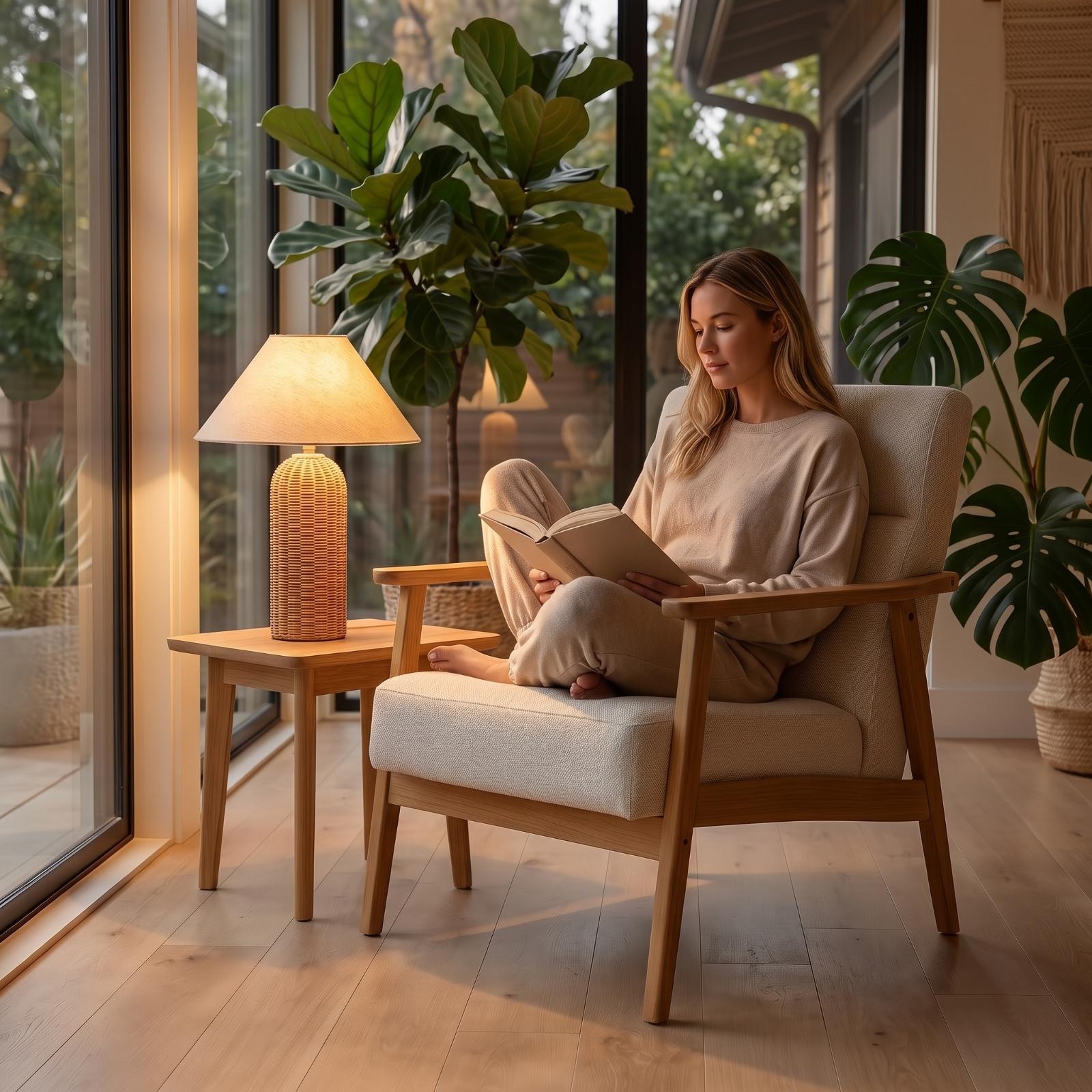 โคมไฟข้างเตียง ฐานหวาย โคมผ้า  - Lighting Decor Room บทวิจารณ์และราคา