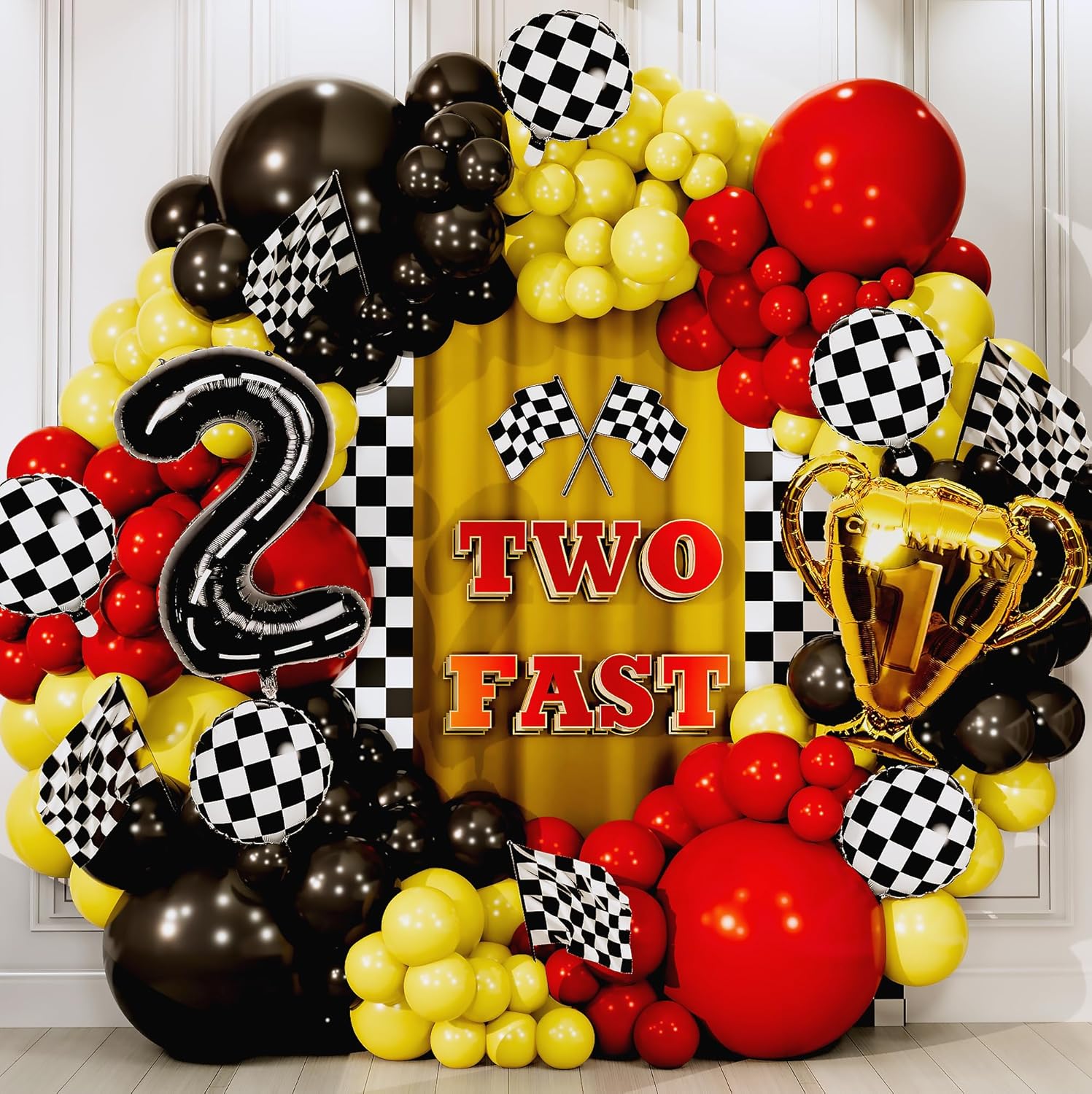 98 ชิ้นสีเหลืองและสีดํา All-In - Lighting Mcqueen Birthday Decor บทวิจารณ์และราคา